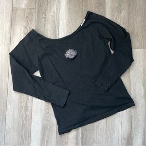 Harley-Davidson Tshirt off shoulder patch long sleeve womens Black xlarge biker